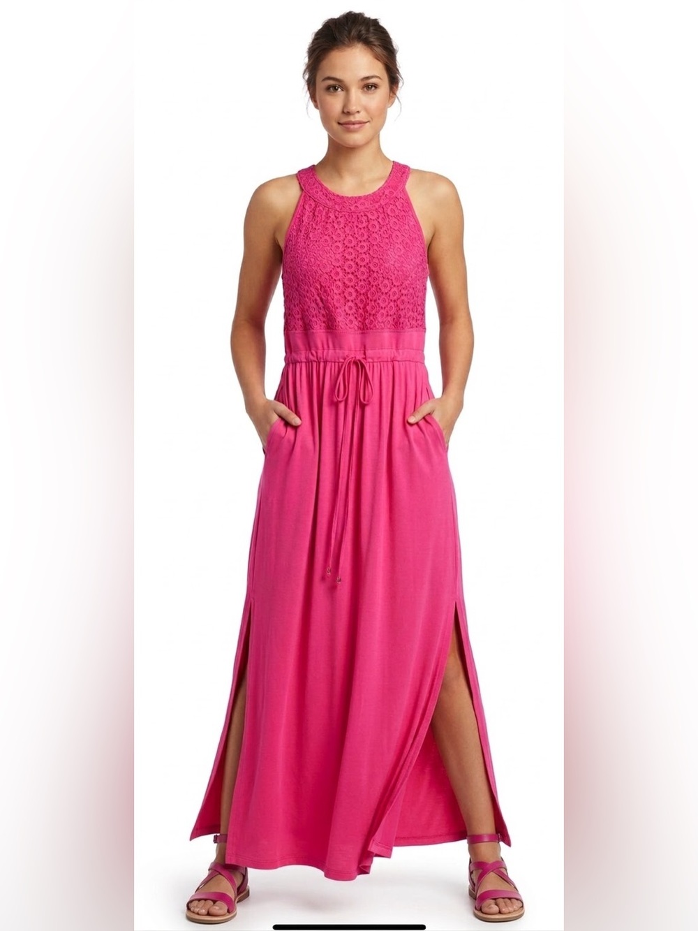 Calvin Klein Pink Crochet Front Maxi Dress